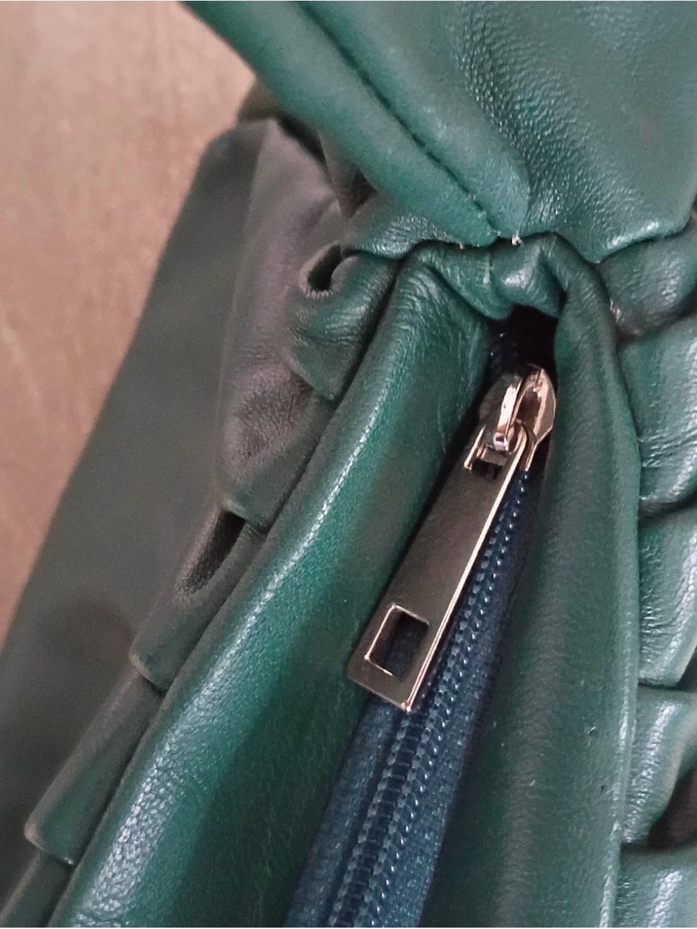 Green Ruched Hobo Bag leather by Nora Yahn - Picture 8 of 10